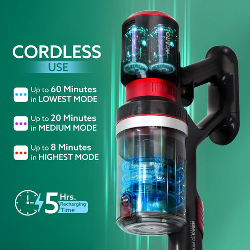Supreme Cordless Stick Vacuum Cleaner,2In1 Handheld&Stick,400W Motor,25 Kpa Suction Power,3 Adjustable Suction Modes,Adjustable Head,Bagless Dry Vacumming,Red|Hepa Filter,0.5 Litre,1 Count